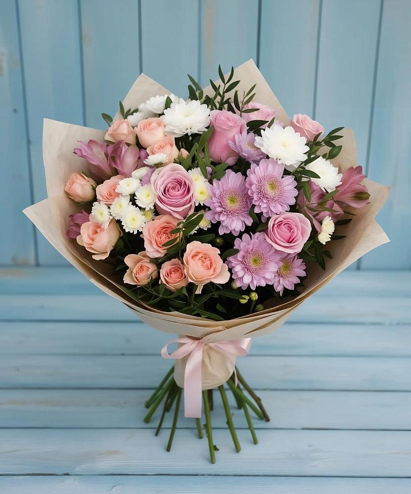 Букет цветов из: Хризантемы, Розы и Альстромерии в Якутске