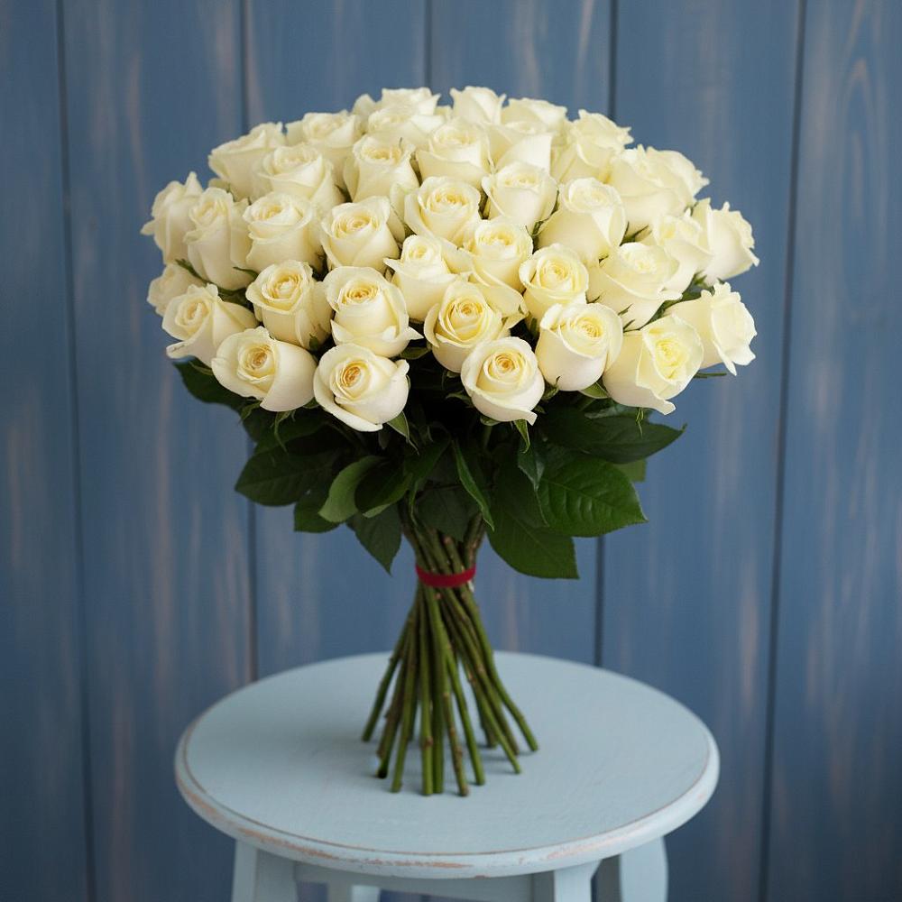 Букет 51 Белая роза Эдлесс Лав в Якутске