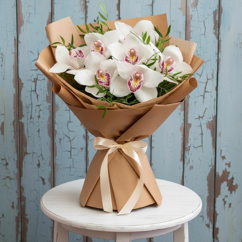 Букет Белые орхидеи в Якутске Букет цветов из: Орхидеи и Розы в Якутске