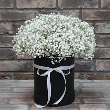 Цветочная композиция из Гипсофила в шляпной коробке в Якутске
